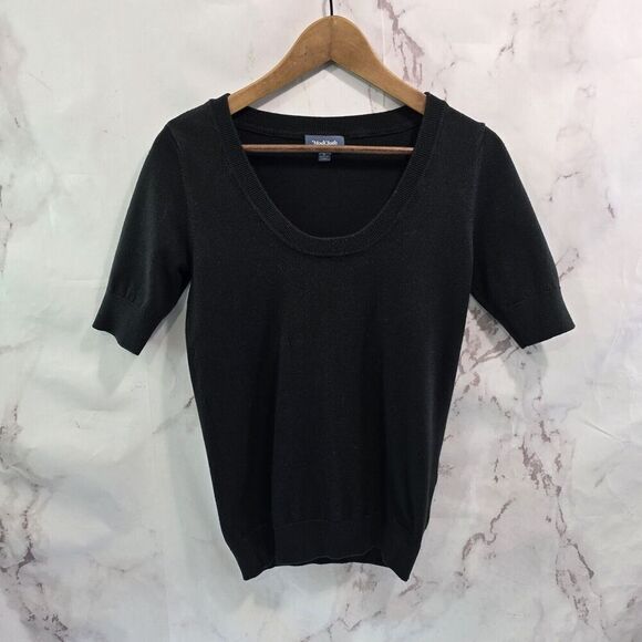 Modcloth Sweater Womens Small Black Short Sleeve Scoop Ribbed Lightweight - Picture 1 of 9